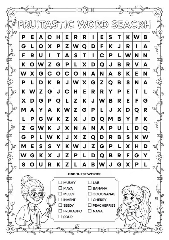 Fruitastic word search page